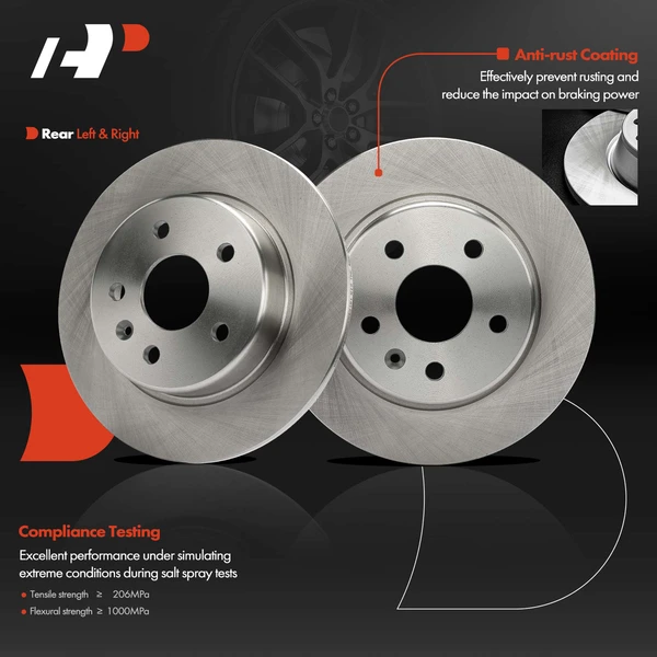 2 Pcs Rear Disc Brake Rotors for Chevrolet Volt 16-19 Cruze Bolt Euv