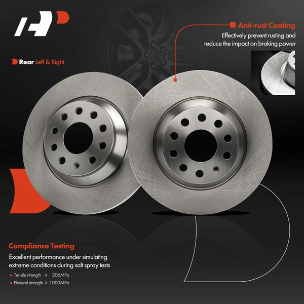 2 Pcs Rear Disc Brake Rotors for VW Golf Jetta Tiguan Audi Q3 TT Quattro