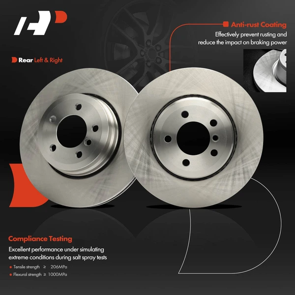 2 Pcs Rear Disc Brake Rotors for BMW E65 750i 750Li 06-08 760i 760Li 05-08