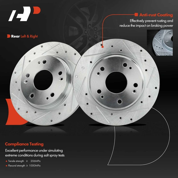 2 Pcs Rear Drilled Brake Rotors for Honda CR-Z 2011-2015