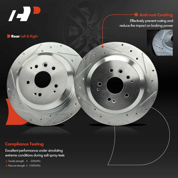 2 Pcs Rear Drilled Brake Rotors for Acura MDX 2014-2016