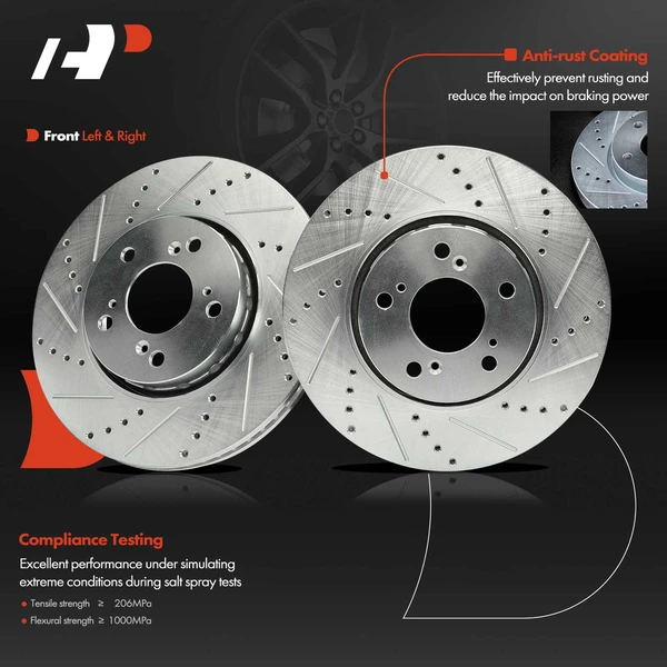 2 Pcs Front Drilled Brake Rotors for Acura RLX 2014-2020 V6 3.5L