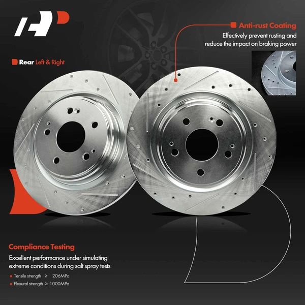 2 Pcs Rear Drilled Brake Rotors for Acura MDX 2017-2020 V6 3.0L V6 3.5L