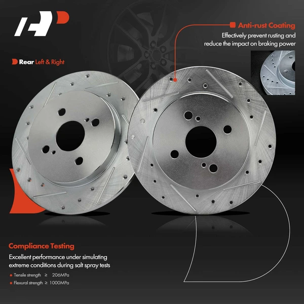 2 Pcs Rear Drilled Brake Rotors for Toyota Yaris 2012-2018 L4 1.5L