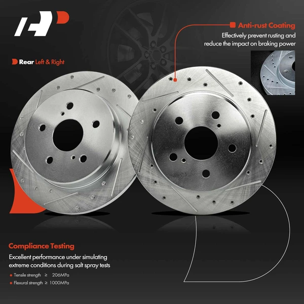 2 Pcs Rear Drilled Brake Rotors for Toyota RAV4 19-22 Avalon Camry Corolla Lexus