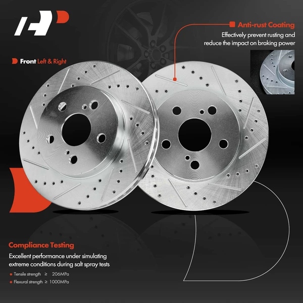 2 Pcs Front Drilled Brake Rotors for Toyota Corolla 2020 2022-2023 Prius Hybrid