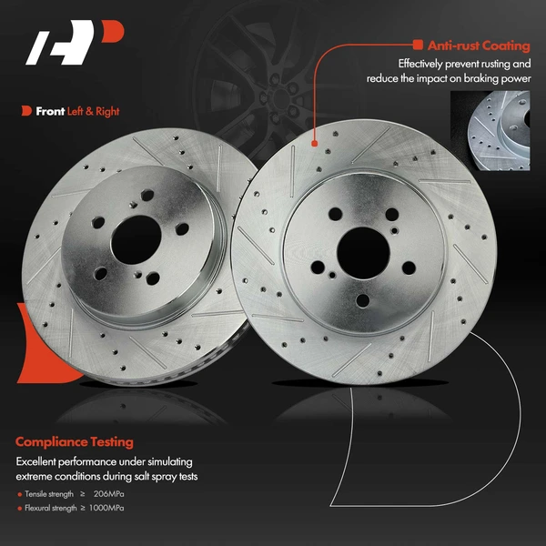 2 Pcs Front Drilled Brake Rotors for Toyota Corolla 2019-2022 Prius Prime