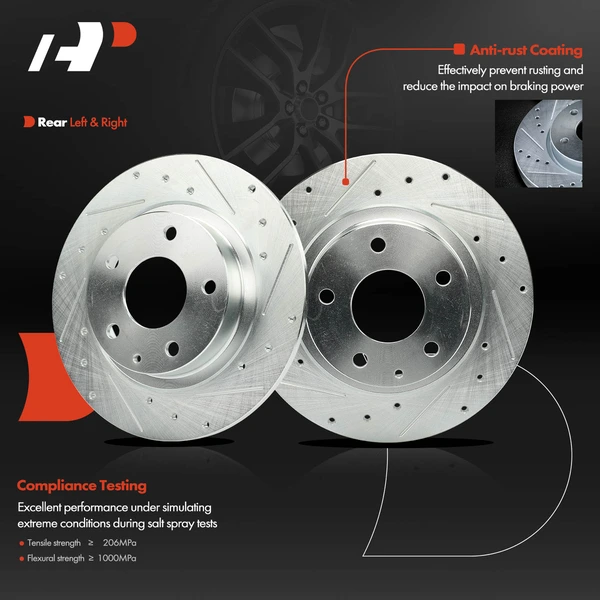 2 Pcs Rear Drilled Brake Rotors for Mazda 6 2014-2021 2.5L