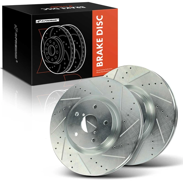 2 Pcs Front Drilled Brake Rotors for Subaru Impreza 05-14 WRX 15 WRX STI 13-17