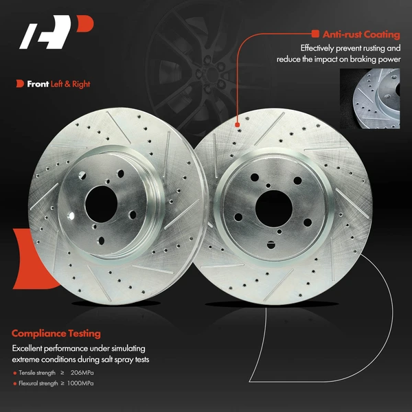 2 Pcs Front Drilled Brake Rotors for Subaru Impreza 05-14 WRX 15 WRX STI 13-17