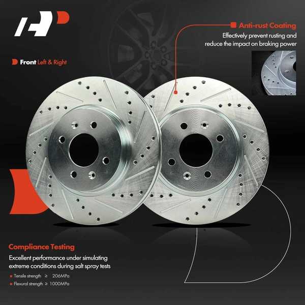 2 Pcs Front Drilled Brake Rotors for Hyundai Accent 2018-2020 Kia Rio 2012-2022