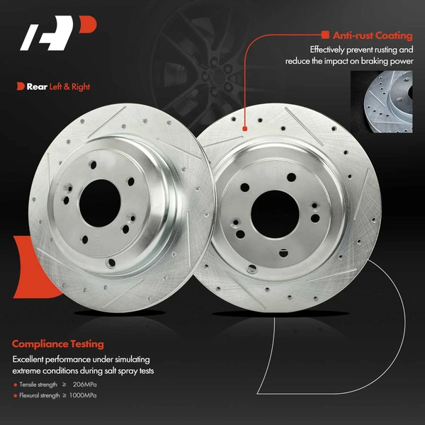 2 Pcs Rear Drilled Brake Rotors for Hyundai Genesis Coupe 2010-2016