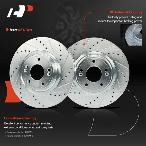 2 Pcs Front Drilled Brake Rotors for Hyundai Genesis Coupe 2010-2016