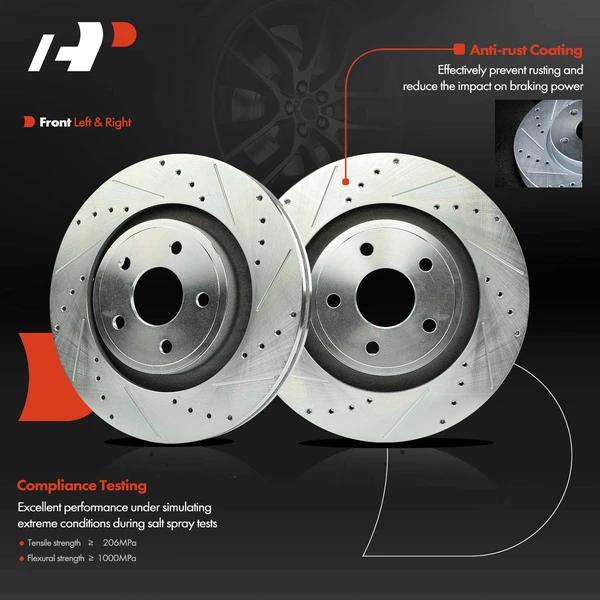 2 Pcs Front Drilled Brake Rotors for Jeep Grand Cherokee SRT8 2006-2010