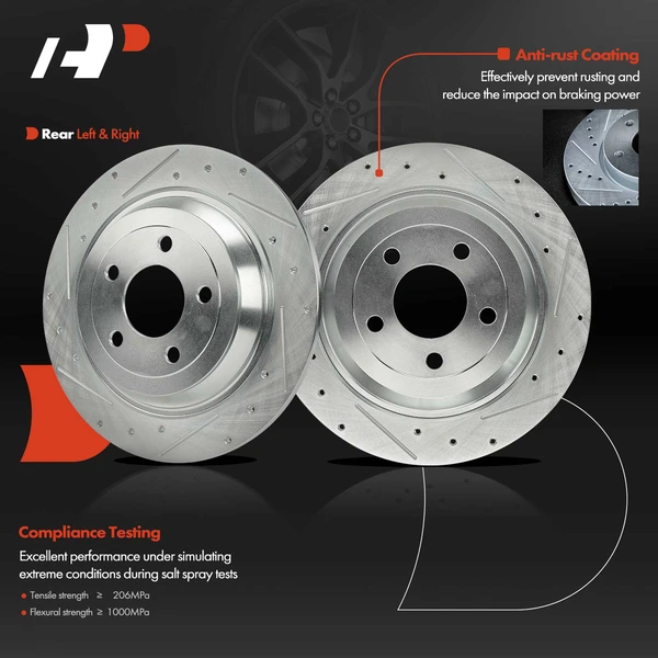 2 Pcs Rear Drilled Brake Rotors for Ford Mustang 2015-2022