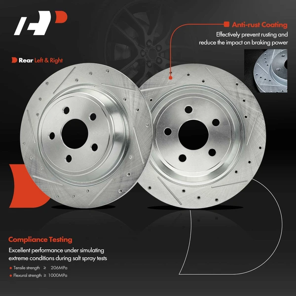 2 Pcs Rear Drilled Brake Rotors for Ford Edge 15-22 Fusion Lincoln