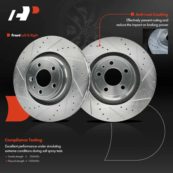 2 Pcs Front Drilled Brake Rotors for Ford Mustang 2015-2020