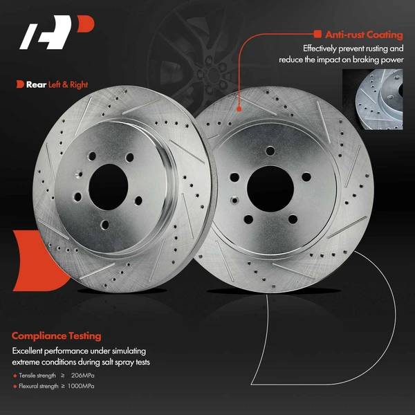 2 Pcs Rear Drilled Brake Rotors for Cadillac CTS 2006-2007 STS 2005-2011