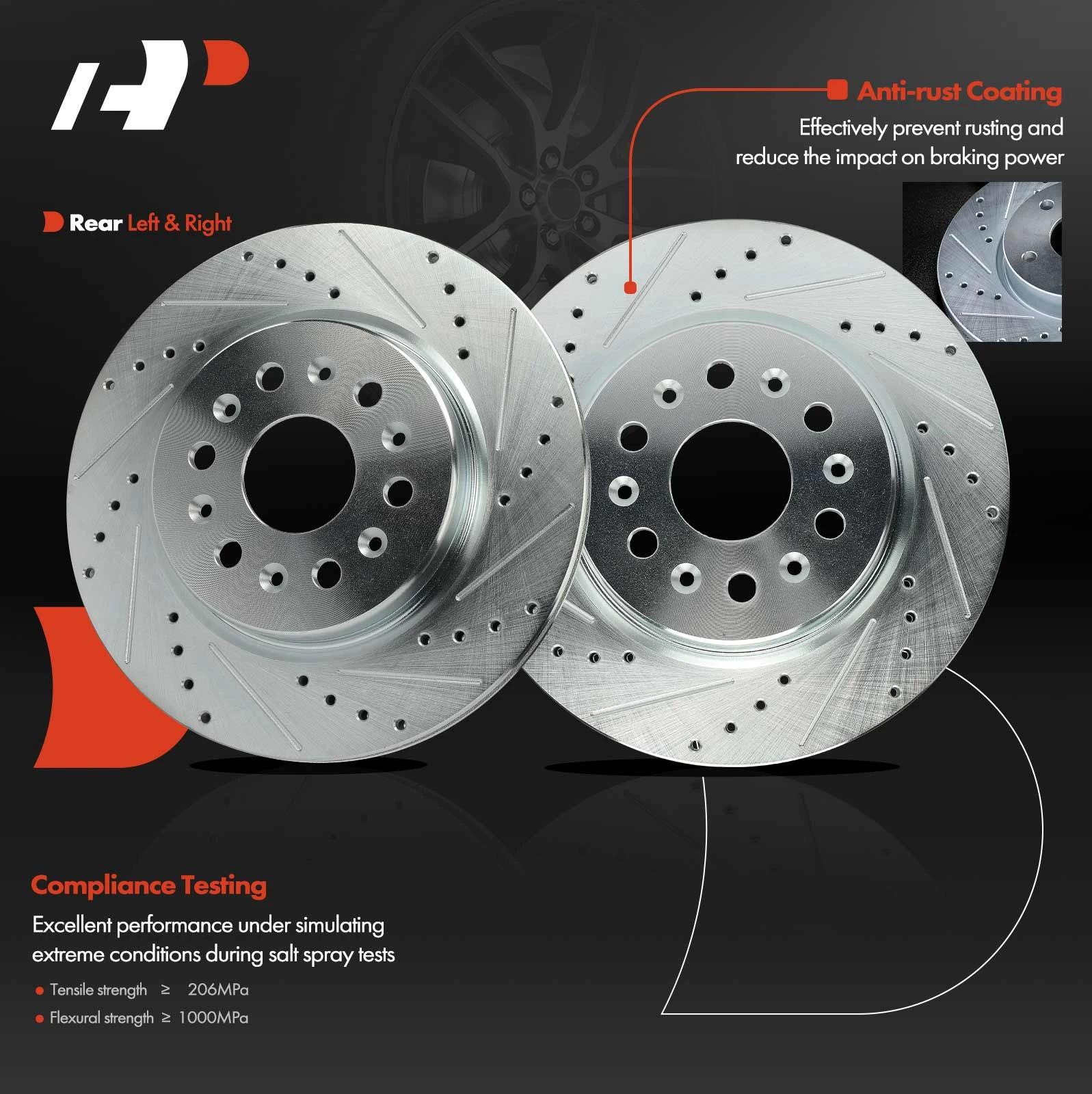 2 Pcs Rear Drilled Brake Rotors for Chevy Traverse 18-23 GMC Acadia Cadillac