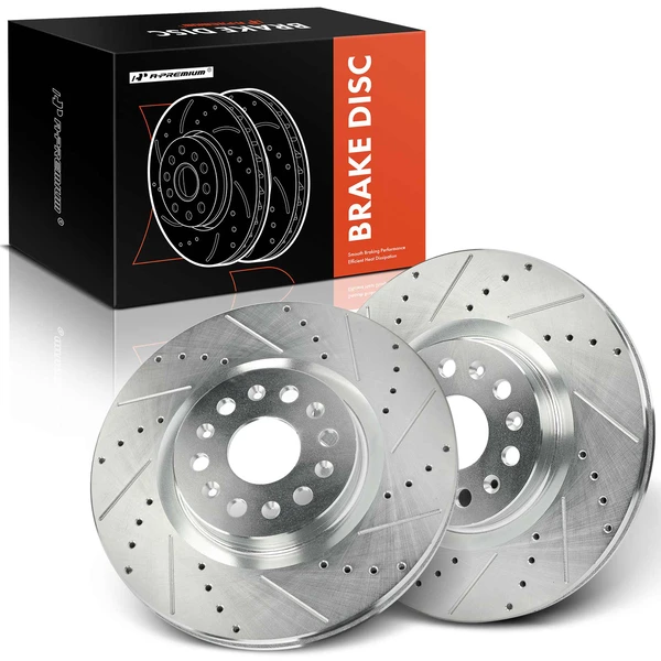 2 Pcs Front Drilled Brake Rotors for 2020-2023 Cadillac XT6