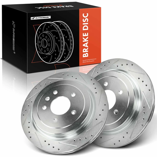 2 Pcs Rear Drilled & Slotted Brake Rotors for 2013-2019 Cadillac ATS