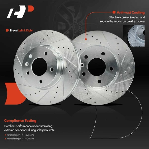 2 Pcs Front Drilled Brake Rotors for Cadillac ATS 2013-2017 CT4 300mm