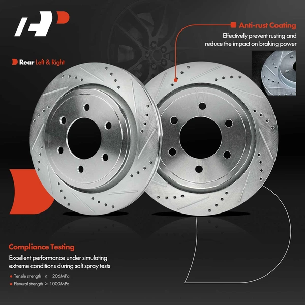 2 Pcs Rear Drilled Brake Rotors for Ford F-150 15-17 with Electric Parking Brake