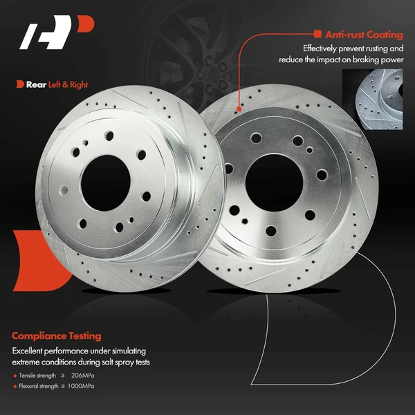 2 Pcs Rear Drilled Brake Rotors for Ford F-150 Lincoln Mark LT