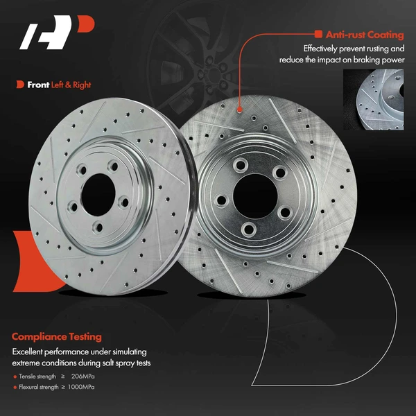 2 Pcs Front Drilled Brake Rotors for Jaguar S-Type 2006-2008 Vanden Plas XF XJ8