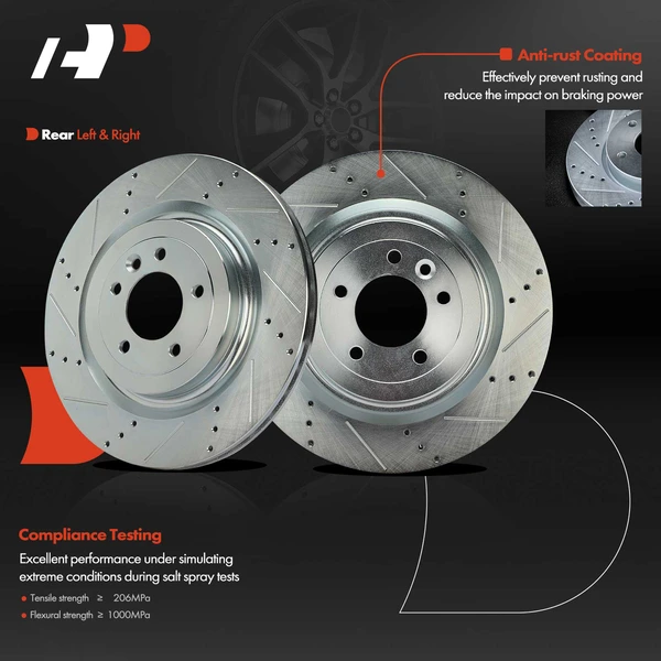 2 Pcs Rear Drilled Brake Rotors for Land Rover Range Rover Defender 90 Discovery