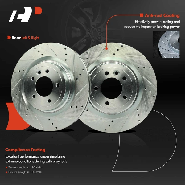 2 Pcs Rear Drilled Brake Rotors for Land Rover Discovery Sport 2014-2019