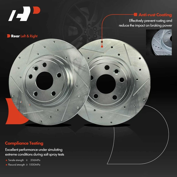 2 Pcs Rear Drilled Brake Rotors for Jaguar E-Pace 2018-2022 Land Rover Discovery