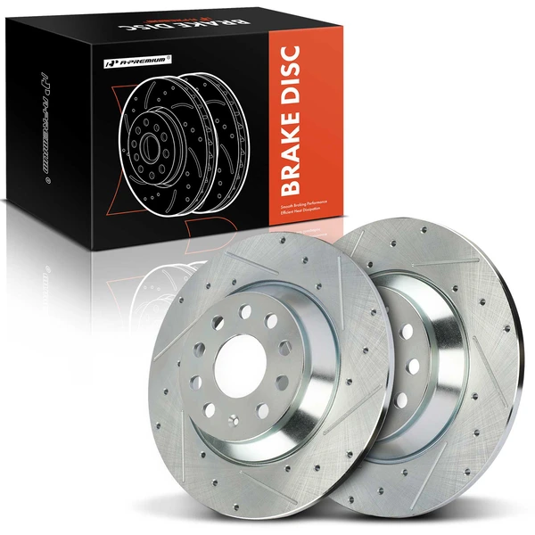 2 Pcs Rear Drilled Brake Rotors for VW Golf Jetta Tiguan Audi Q3 TT Quattro