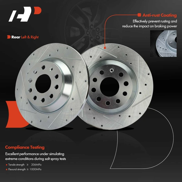 2 Pcs Rear Drilled Brake Rotors for VW Golf Jetta Tiguan Audi Q3 TT Quattro