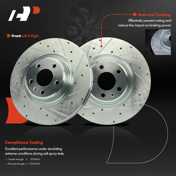 2 Pcs Front Drilled Brake Rotors for Audi A4 2017-2020 A5 Quattro