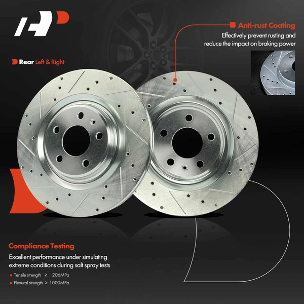 2 Pcs Rear Drilled Brake Rotors for Audi A4 allroad A4 Quattro A5 A6 Porsche