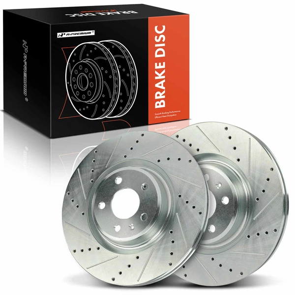 2 Pcs Front Drilled Brake Rotors for 2014-2018 Audi A6