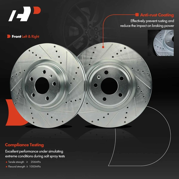 2 Pcs Front Drilled Brake Rotors for Audi A5 A6 Quattro A7 Quattro Q5 Porsche 345mm