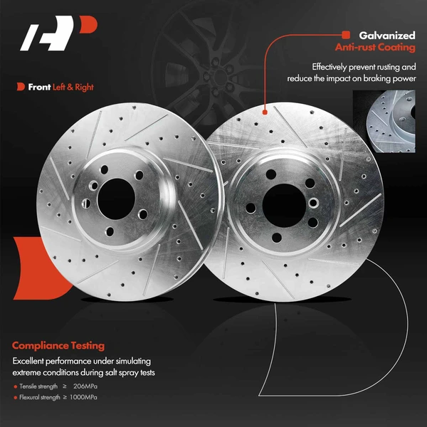 2 Pcs Front Drilled Brake Rotors for BMW X5 2011-2018 X6 2008-2019