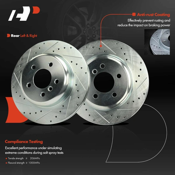 2 Pcs Rear Drilled Brake Rotors for BMW F10 528i 535i 535d xDrive ActiveHybrid 5