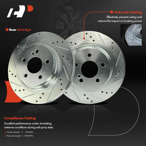 2 Pcs Rear Drilled Brake Rotors for Mercedes-Benz C250 2012-2015 C300 E550 2010