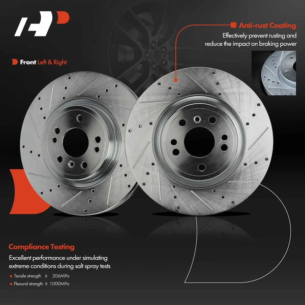 2 Pcs Front Drilled Brake Rotors for Mercedes-Benz W166 GLE400 GLE300d