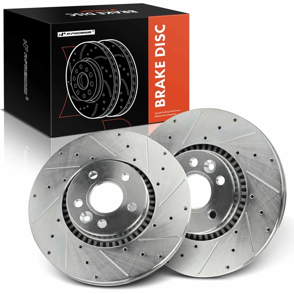 2 Pcs Front Drilled Brake Rotors for Land Rover LR2 Volvo S60 V70 XC70