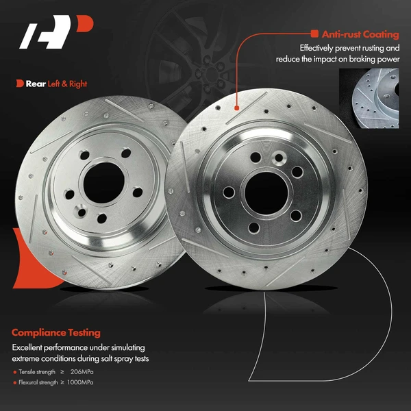 2 Pcs Rear Drilled Brake Rotors for Volvo S60 11-18 S80 XC70