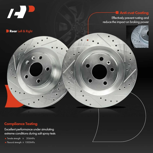 2 Pcs Rear Drilled Brake Rotors for Volvo V60 V90 Cross Country S60 S90 XC60