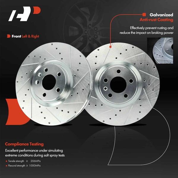 2 Pcs Front Drilled Brake Rotors for Volvo V60 V90 Cross Country S60 S90 XC60