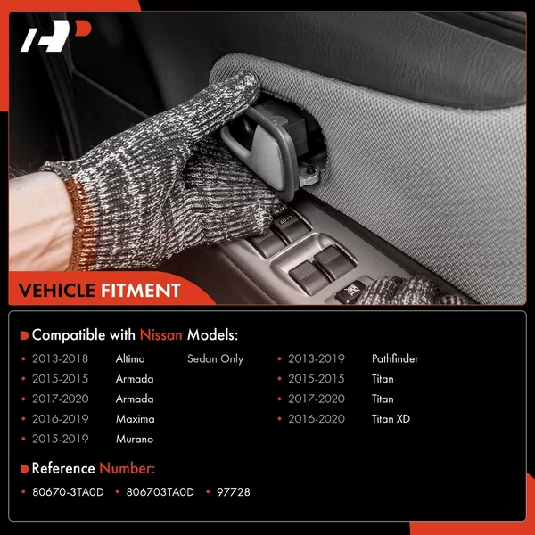 Textured Black Right Interior Door Handle for Nissan Altima 13-18 Armada Titan