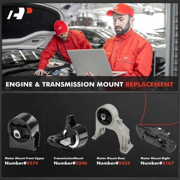 4-Pc Motor Mount + Motor Mount-Hydraulic + Reuse Bracket + Transmission Mount, Front & Rear, A-Premium APEM407