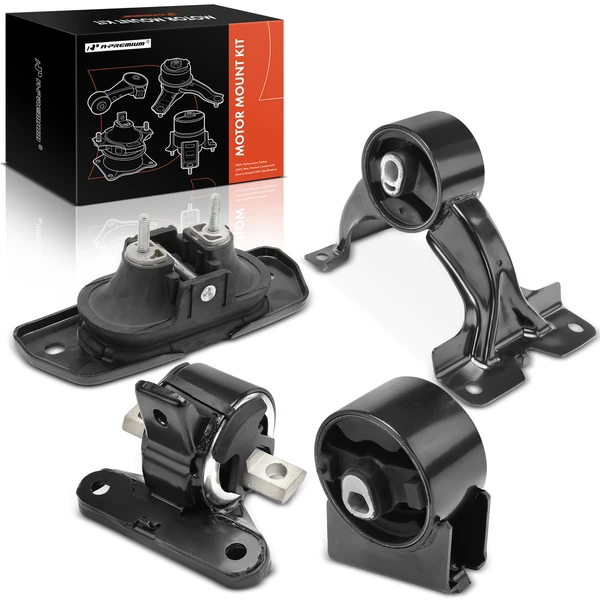 4-Pc Motor Mount + Motor Mount-Hydraulic + Reuse Bracket + Motor Mount-Reuse Heat Shield + Transmission Mount, Front & Rear, A-Premium APEM408