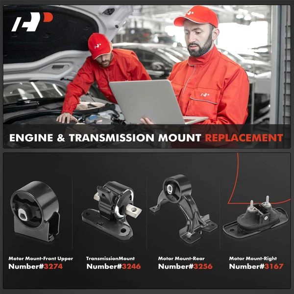 4-Pc Motor Mount + Motor Mount-Hydraulic + Reuse Bracket + Motor Mount-Reuse Heat Shield + Transmission Mount, Front & Rear, A-Premium APEM408